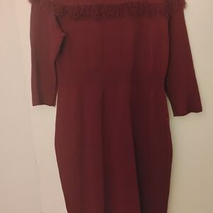 Eva Mendes - Alice Knit Dress with Fringe - XL - Burgundy